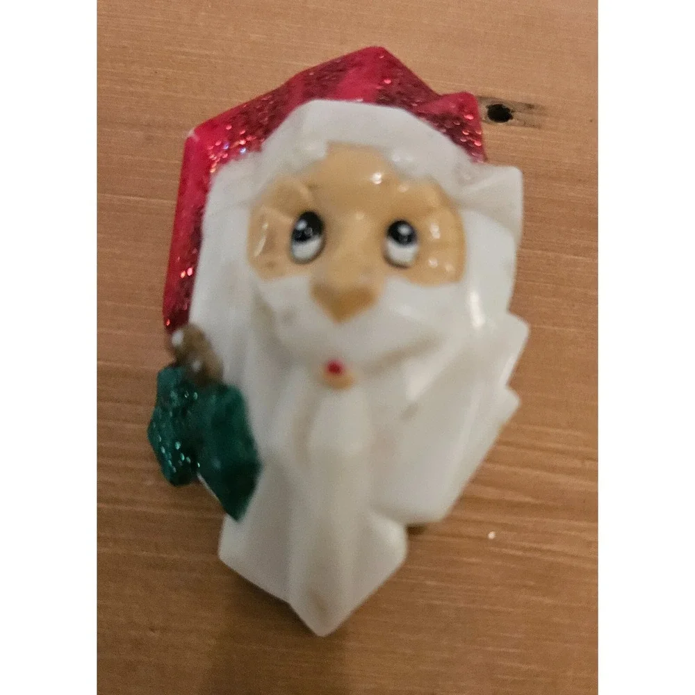Vintage Santa Claus Face Christmas Holiday‎ Brooch Pin Red Glittery Hat